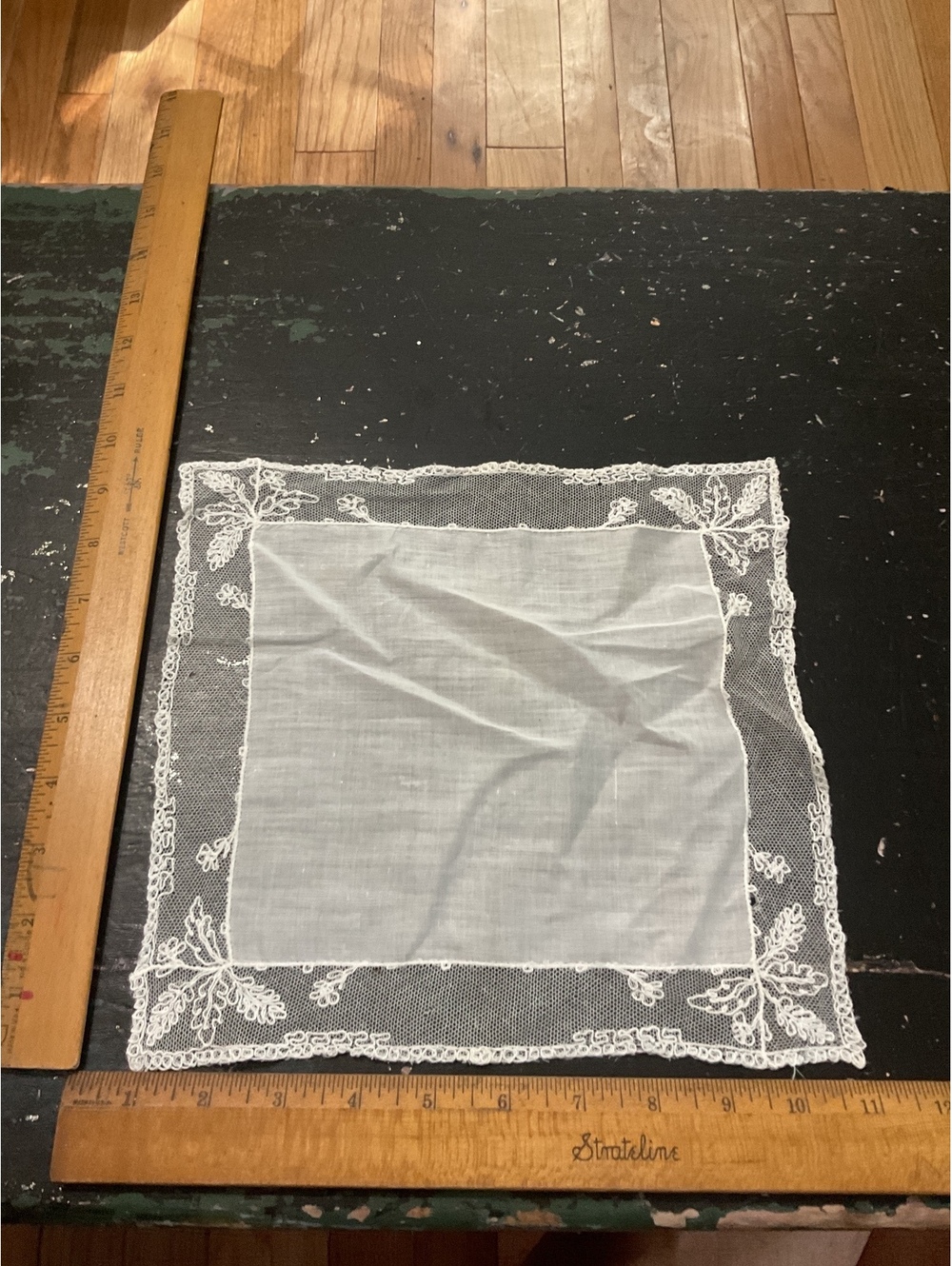 Vintage White Lace Handkerchief with Delicate Floral Edge